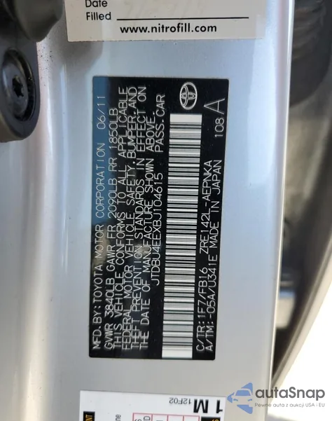 2011 Toyota Corolla Base из США, поврежденный, VIN JTDBU4EEXBJ104615